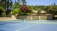 Spacious tennis court and pretty landscaping